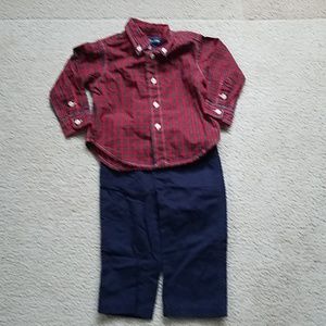 Kids red plaid and blue pant outfit bundle